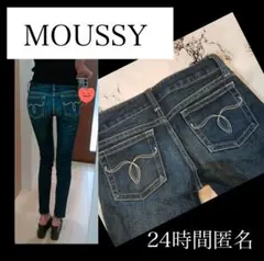 MOUSSY スキニーデニム　ホワイト　ステッチ　ローライズ　刺繍