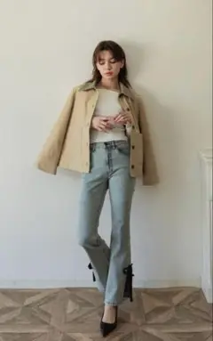 SIDE SLIT DENIM RIBBON PANTS
