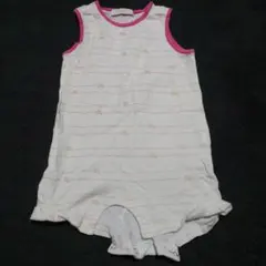 ４９９　バーバリー　ロンパース・カバーオール 白とピンクストライプ 80cm