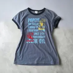 オールドユニクロ オリーブ ポパイ リンガーTシャツ 半袖 Lフェードネイビー灰のサムネイル