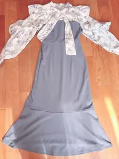 ブルー 花柄 マーメイドワンピース