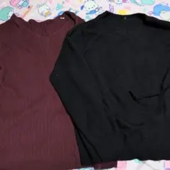 大きいサイズ　リブ編みニットセーター ワインレッド・黒