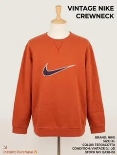 希少90s NIKE スウェットXL オレンジトルコ製 センターロゴ銀タグ 刺繍