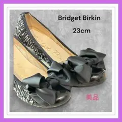 最終値下げ　美品ブリジットバーキン　白黒ツィードパンプス　23cm 黒リボン