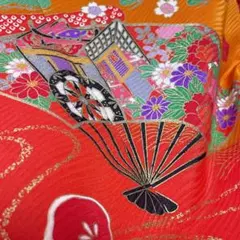 M30【美品】七五三 7歳 着物フルセット はこせこ 赤 鶴 古典 作り帯
