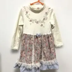 スーリー花柄フリル付き長袖ワンピース 110cmお値下げ