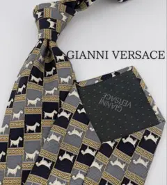 美品 GIANNI VERSACE ハイブランド ネクタイ 犬 ドック グレー