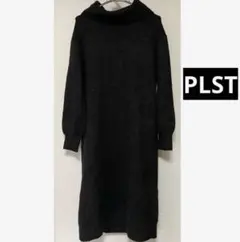 PLST キャメルブレンドオフタートルニットワンピース　ブラック
