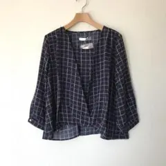 新品未使用■ドレープブラウス■七分袖■チェックピンク■レディース・婦人■Ｍ・9号