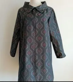 No.23大島紬 Lサイズ着物リメイク飽きのこない 　ワンピース通年花柄