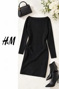 H&M エイチアンドエム　ラメ ワンピース ブラック タイト バックオープン