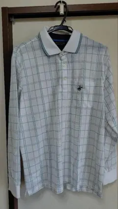 長袖ポロシャツ ホワイト/グリーン チェック