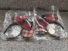 ディズニー チェック柄 カチューシャ ミニー 赤 新作 人気 セット売り