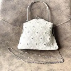 ヴィンテージビーズ装飾 ホワイト パーティーバッグ