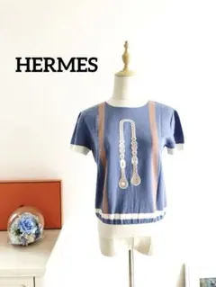 HERMES エルメス 半袖ニット サマーウール 2025SS ブルー ピンクのサムネイル