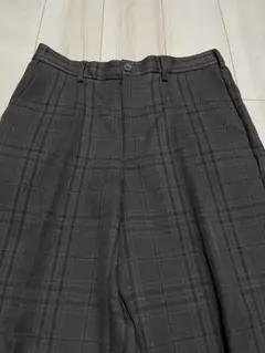 【GU】ブラウンチェック ワイドパンツ L