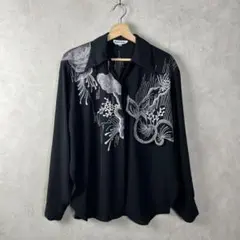 高級スイス生地】Paul Smith ポールスミス花柄 刺繍 シャツ 黒 XL