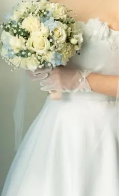 ブライダル用 ショートグローブ パール付き 透け感あり ホワイト