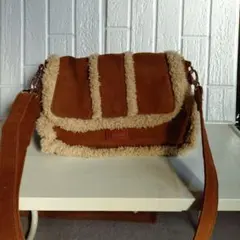 ブラウン ファー スエード風ショルダーバッグ