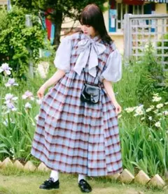 CAROLINA GLASER チェック柄 リボン フリル サロペット Mサイズ - メルカリ