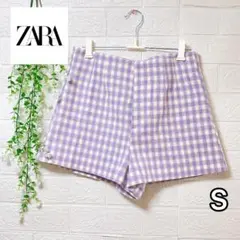 新品タグ付★ZARA ギンガムチェック ショートパンツ S パープル韓国 Y2K