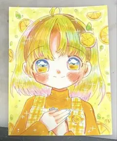 【最終価格】オリジナル 手描きイラスト 柑橘類むすめ 【A7サイズ】