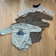 ロンパース 肌着 長袖 4点セット70-80 恐竜 犬