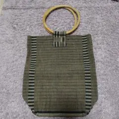 ハンドメイド　厚地木綿　手提げ袋　ハンドバッグ　竹