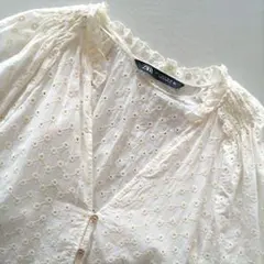ZARA ビンテージ風 アイレット刺繍 レース 七分袖シャツ 春 ブラウス
