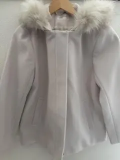 Honeys フードフェイクファー ハーフ丈コート　ノーカラー(アイボリー)