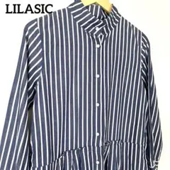 LILASICネイビー・ホワイトストライプ 長袖シャツ