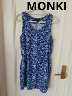 ノースリーブ　ワンピース　モンキ　MONKI 　濃紺　花柄　サマードレス　Sのサムネイル