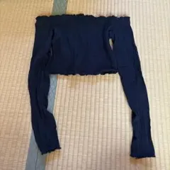 オフショルダー ネイビーリブニット 長袖