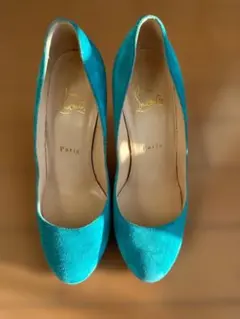 Christian Louboutin ターコイズ スエード ハイヒール