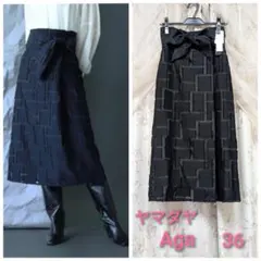ヤマダヤAgaカットジャガードラップスカート黒36ブラック