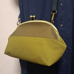 【安芸帆布・オリーブ中ぶりサイズ】がま口ショルダーバッグ ハンドメイド