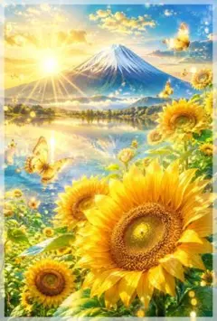 富士山 シマエナガ ひまわり 水面 青空 虹 夏 向日葵 幸運 D295 - メルカリ
