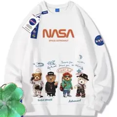 ベアー トレーナー 長袖 ホワイト　パーカー　新品メンズNASA　宇宙　裏起毛のサムネイル