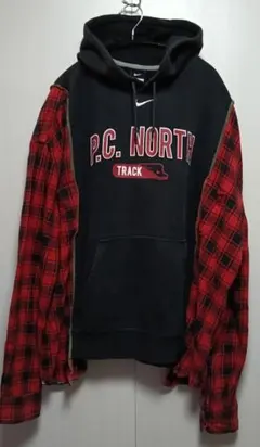 ナイキ　リメイク　スウェット　チェックシャツ　ドッキング　古着