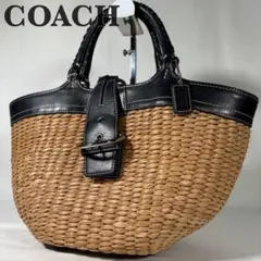 コーチ COACH かごバッグ ハンドバッグ トートバッグ ストロー ブラック
