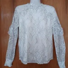 レディース　ホワイトレース刺繍ブラウス 長袖　Ｌ