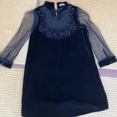 ZARA BASIC ブラック刺繍ひざ丈ワンピース M