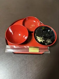 お食い初め用赤黒食器セット