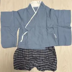 ベビー和服 青色 チェック柄パンツ　70cm