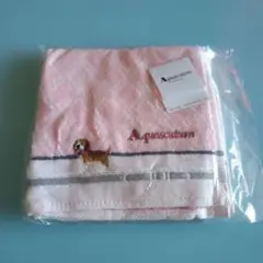 Aquasaturn 犬刺繍 ピンクハンカチ
