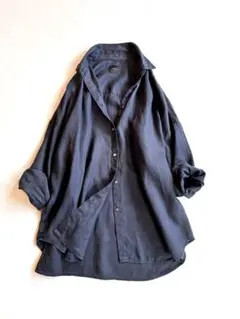Spick & Span 80リネンカシュクールビッグシャツ ネイビー 金ボタンのサムネイル