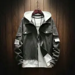 デニムジャケット Gジャン パーカーメンズ フード付き 春秋 フェイク アウ(