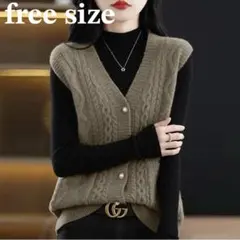 【新品・未使用品】Augseed 前開きVネックニットベスト (キャメル)