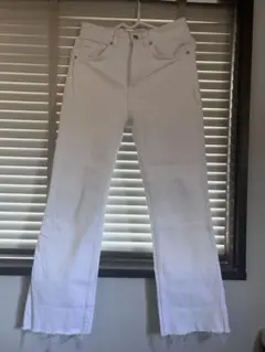 ZARA ホワイト フレアパンツ 裾フリンジ