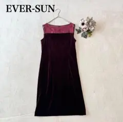 【エバーサン】ノースリーブワンピース（M)ベロア 日本製 タイト フェミニン
